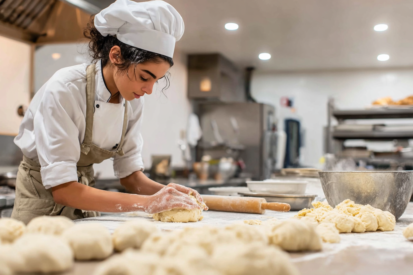Alumna amasando en cocina